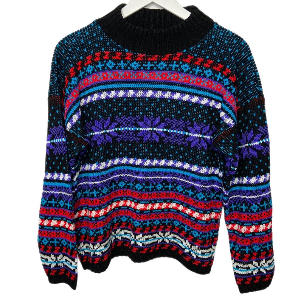 Vintage Mock Neck Fair Isle Sweater Made in USA - Women's Size M